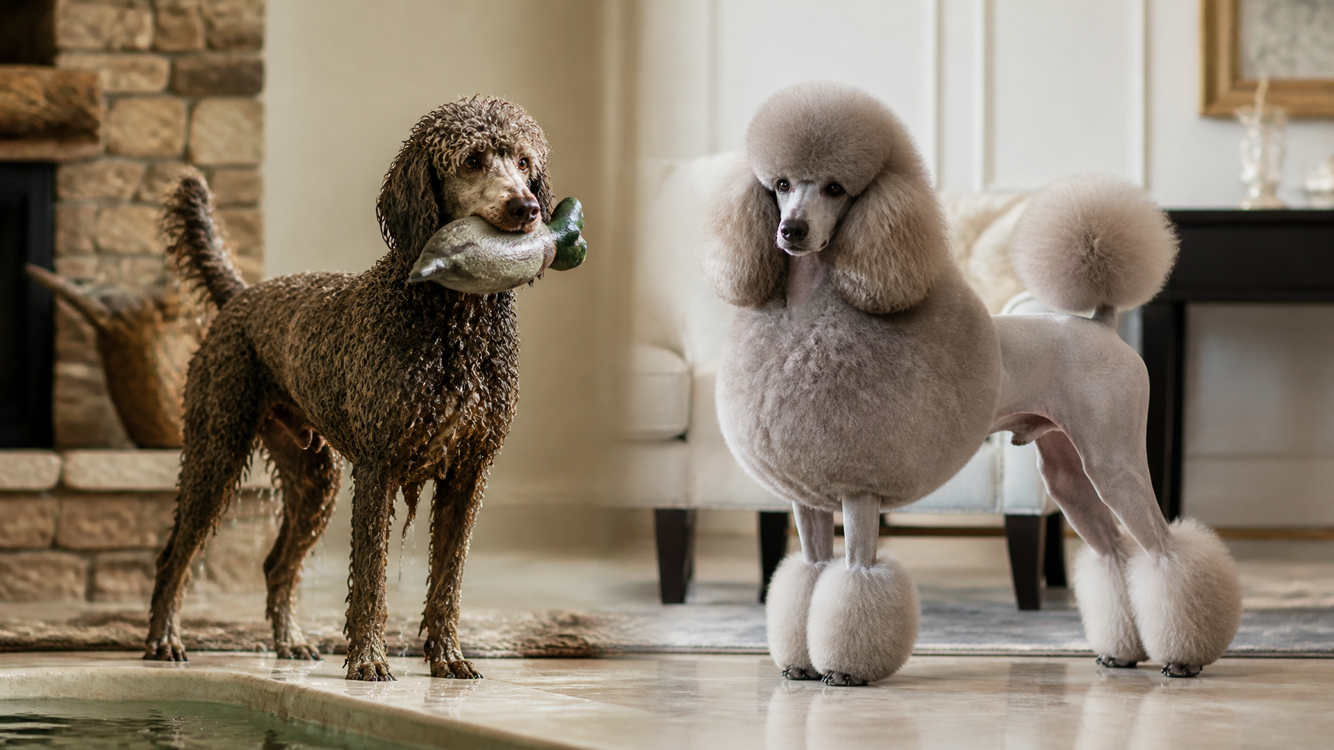 Side-by-side comparison of classic poodle cuts, from working retriever clip to modern show ring styles