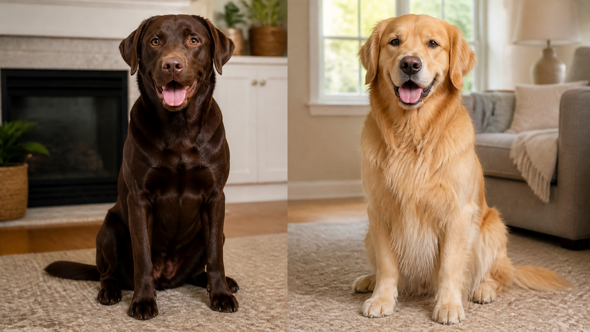 A chocolate Labrador Retriever sitting outdoors with a focused, friendly expression, showcasing its glossy brown coat and...