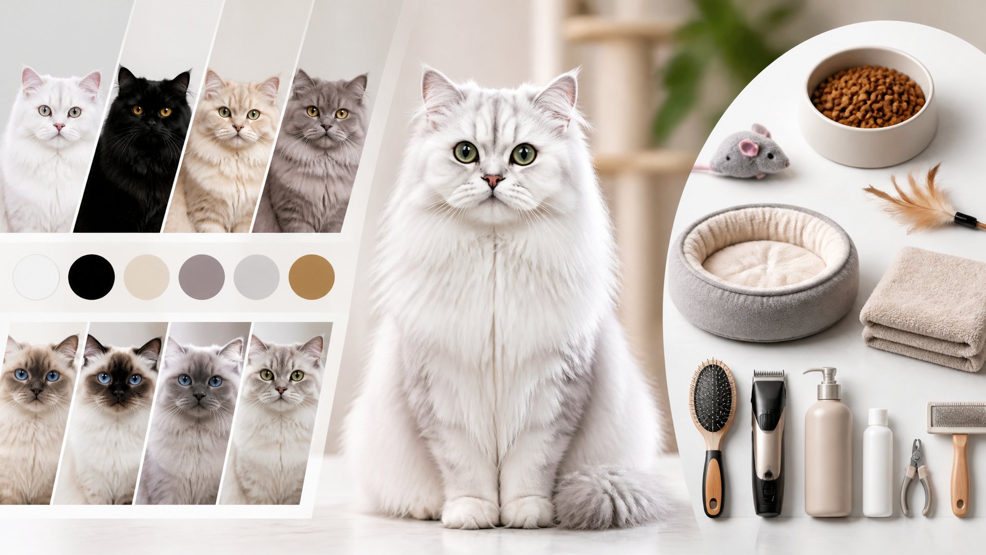 A Tabetian Angorra cat with a lilac shaded silver coat and pointed pattern, sitting against a neutral background.