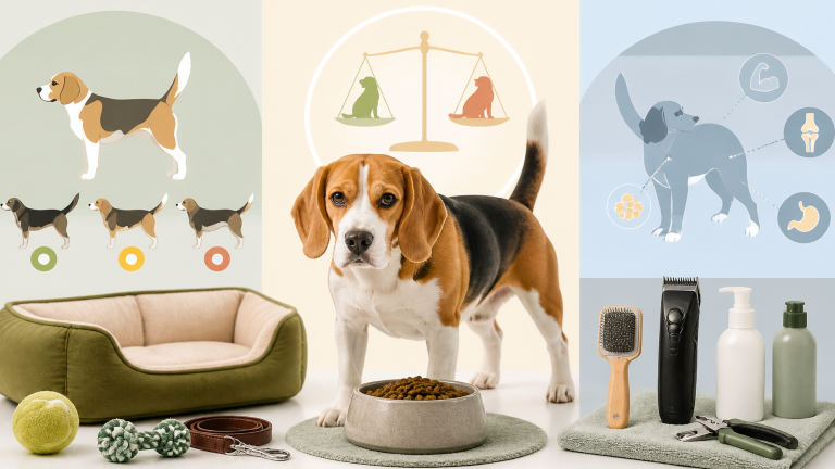 Beagle mix dog standing on a scale with a measuring tape beside it, showing healthy weight management