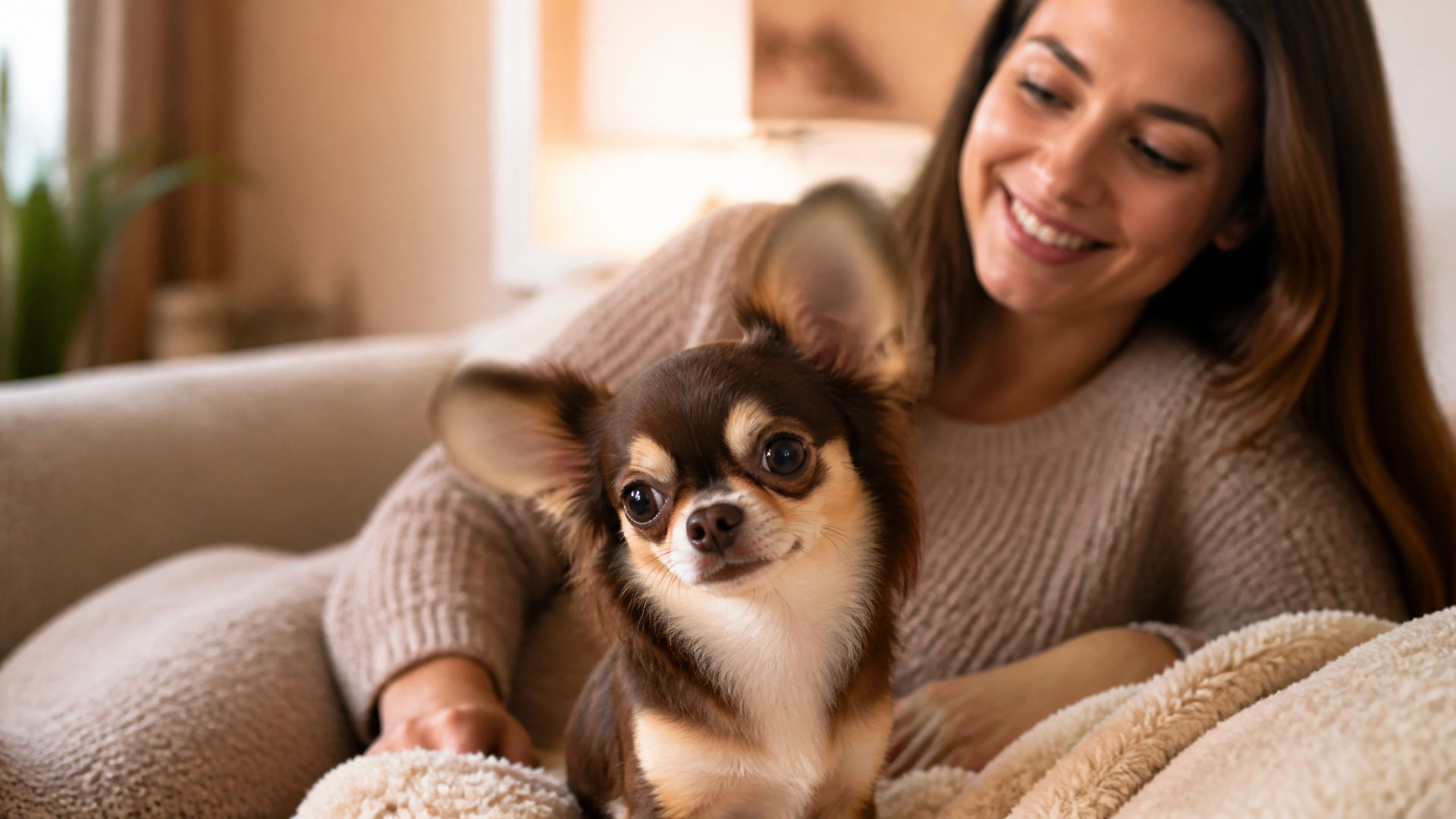 Close-up of a Chihuahua with one ear folded back, showing the ear clapping movement